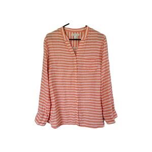 Linen Pumpkin Spice Orange Top Roll Tab Sleeves Womens L Coldwater Creek Office